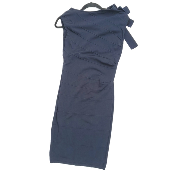 Escada Navy Knit Bandage Tie Shoulder Dress - Picture 6 of 7
